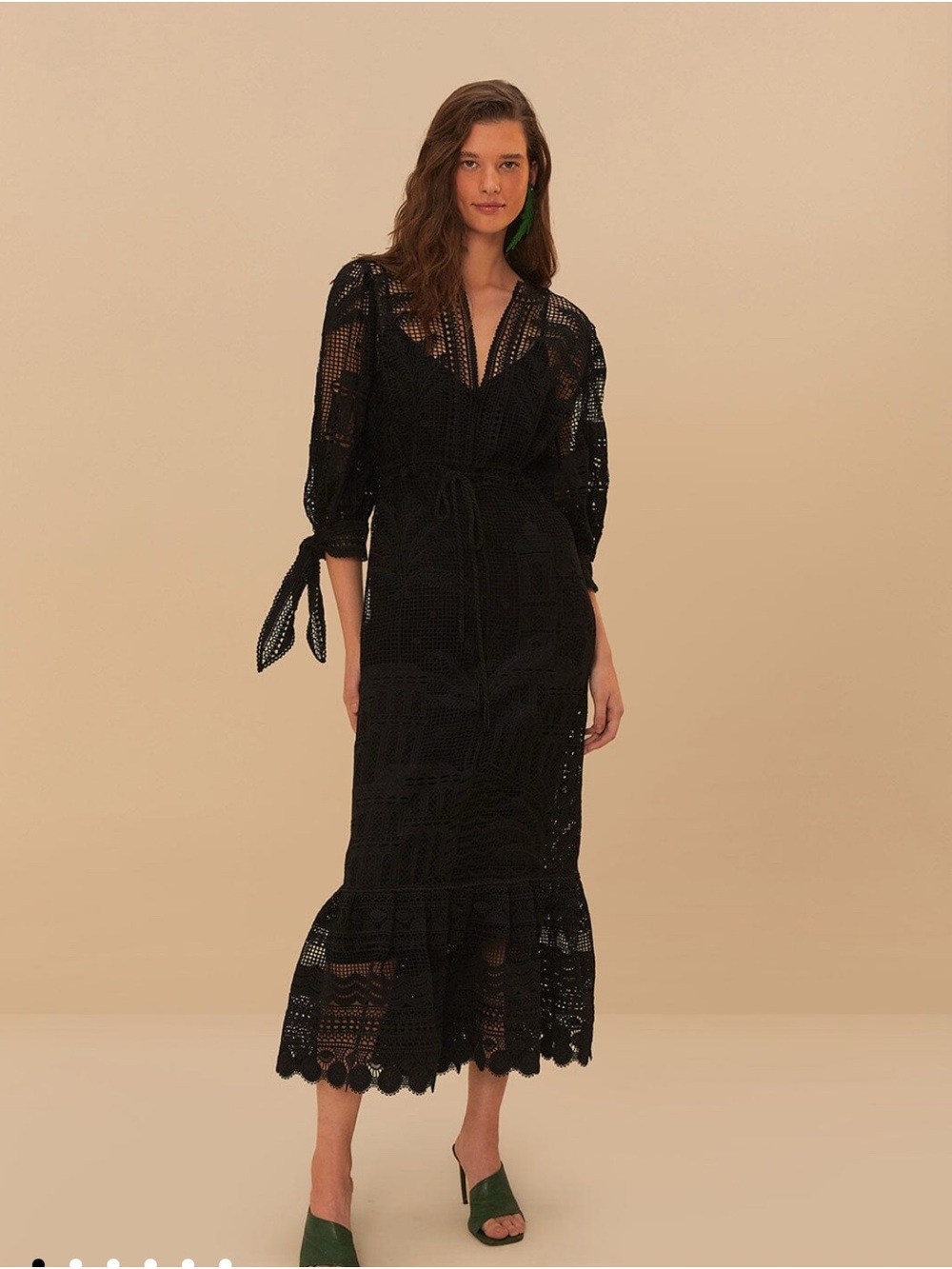 Black Farm Rio NWT Crochet Midi Dress with Tie Waist